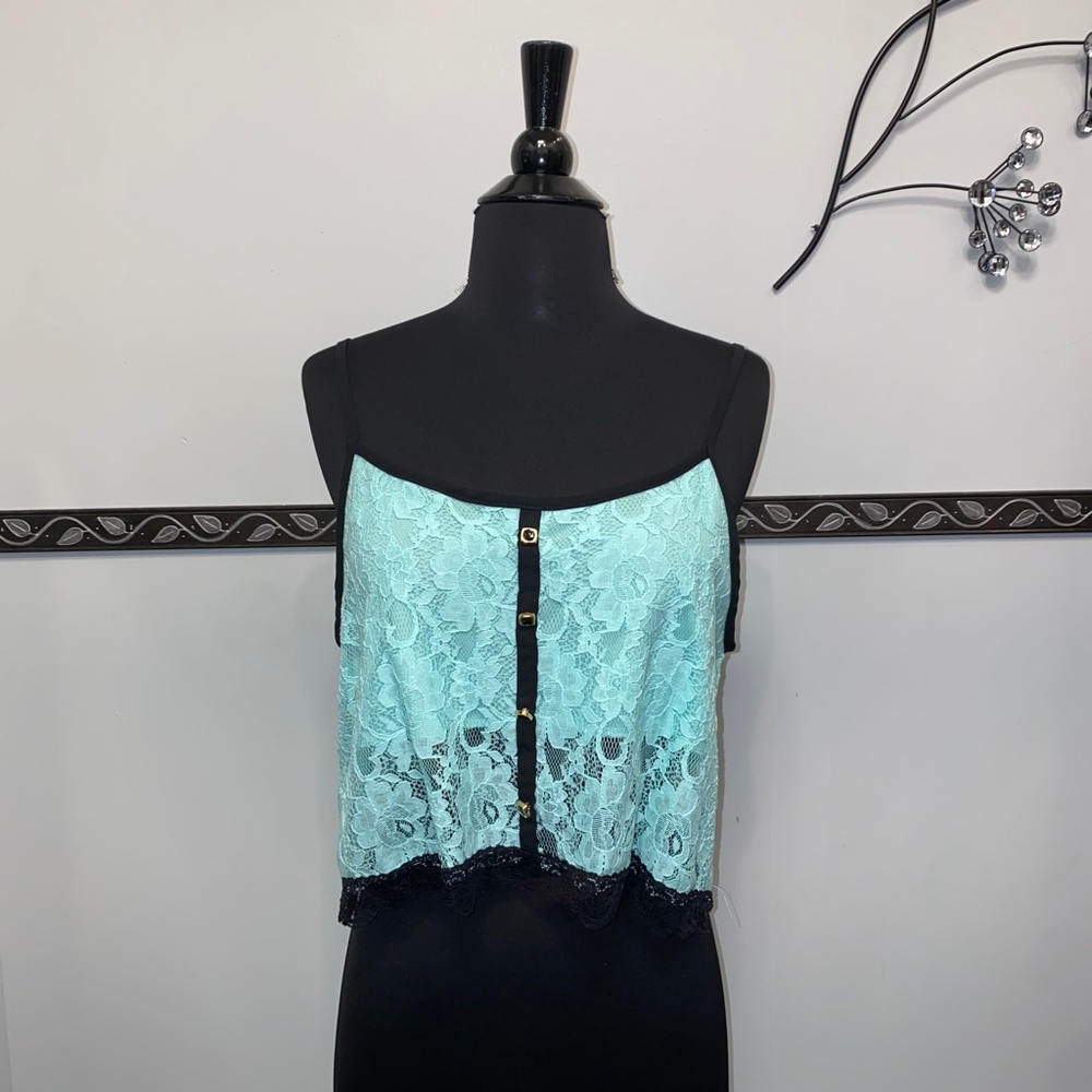 Mint & Black Lace Tank Top - Picture 3 of 4